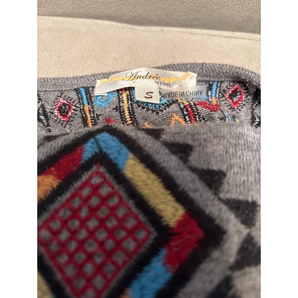 Andree by UNIT Bohemian Tribal Embroidered Open Long Line Cardigan Duster Size S - Picture 4 of 9